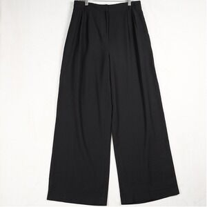 Open Edit Women Black Wide Leg Pleated High Rise Trousers Pants Size 10